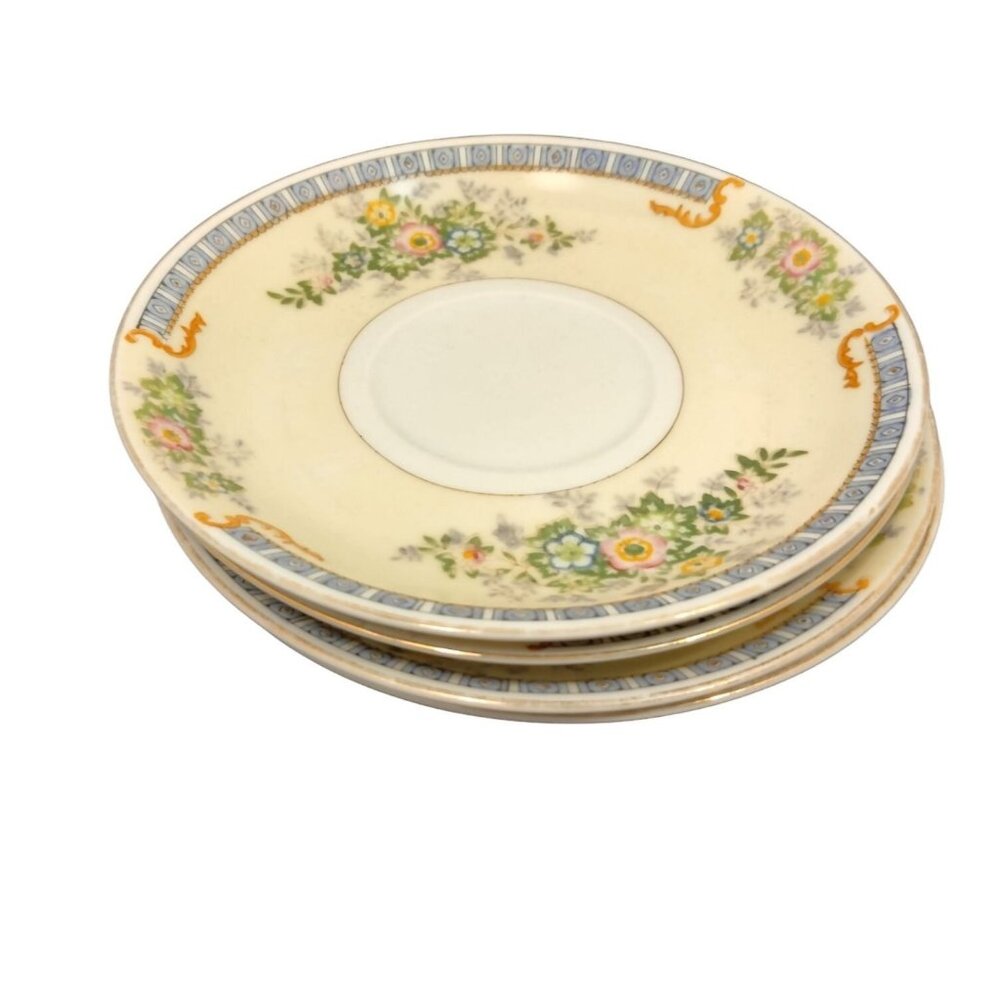 Meito China Cecil Saucer Blue Yellow Floral Vintage Distressed Japan Craft lot 3